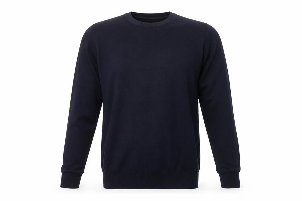 Front view of Marks & Spencer men’s blue merino wool crew neck jumper s