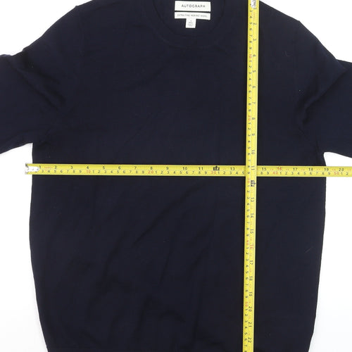 Marks and Spencer Mens Blue Merino Wool Crew Neck Jumper S