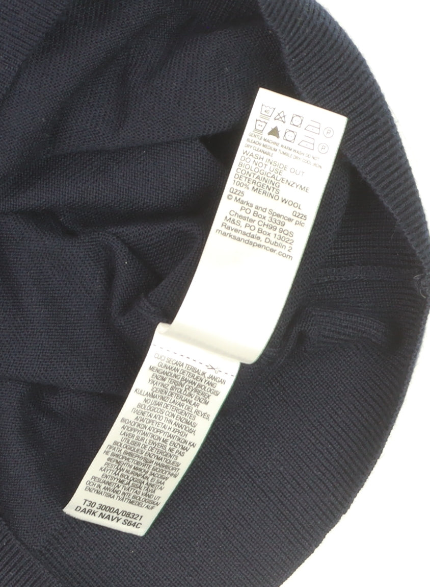 Marks and Spencer Mens Blue Merino Wool Crew Neck Jumper S