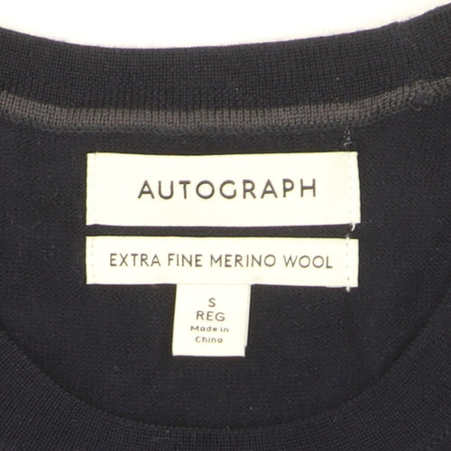 Marks and Spencer Mens Blue Merino Wool Crew Neck Jumper S