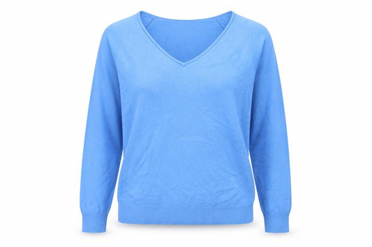 Front view of Phase Eight Women’s Blue V-Neck Long Sleeve Jumper, size M