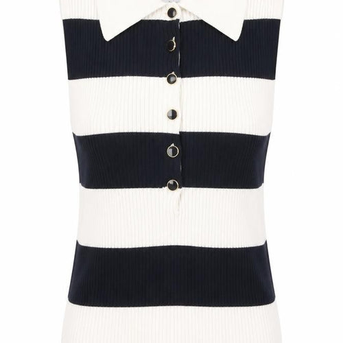 Marks and Spencer Womens Black Stripe Sleeveless Henley Jumper Size 10