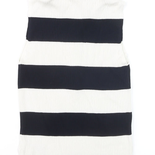 Marks and Spencer Womens Black Stripe Sleeveless Henley Jumper Size 10