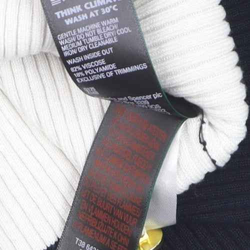 Marks and Spencer Womens Black Stripe Sleeveless Henley Jumper Size 10