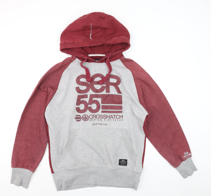 Crosshatch Men's Red Grey Pullover Hoodie Size M Logo Graphic