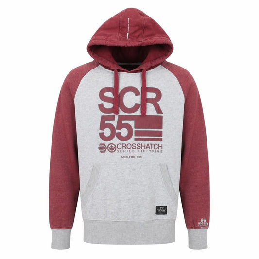 Front view of Crosshatch Men's Red Grey Pullover Hoodie, size M, Logo Graphic
