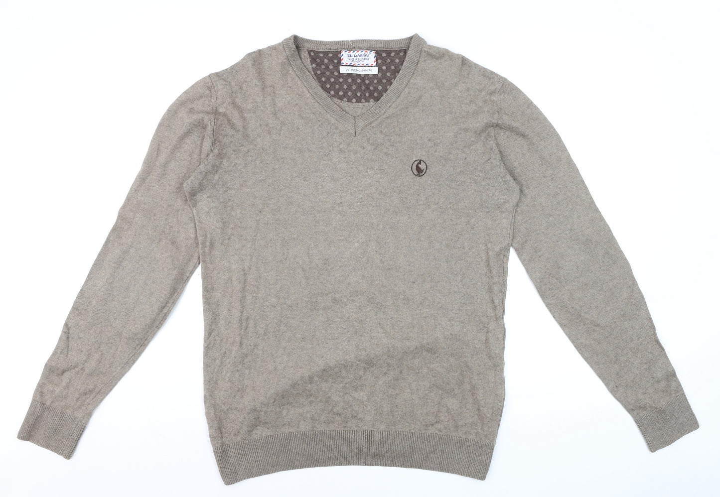El Ganso Men’s Beige Cotton Cashmere V-Neck Jumper L
