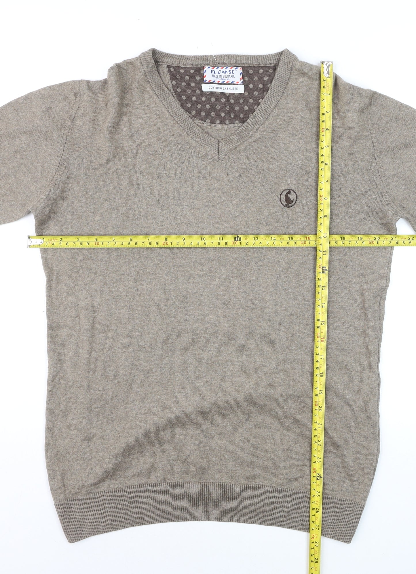 El Ganso Men’s Beige Cotton Cashmere V-Neck Jumper L