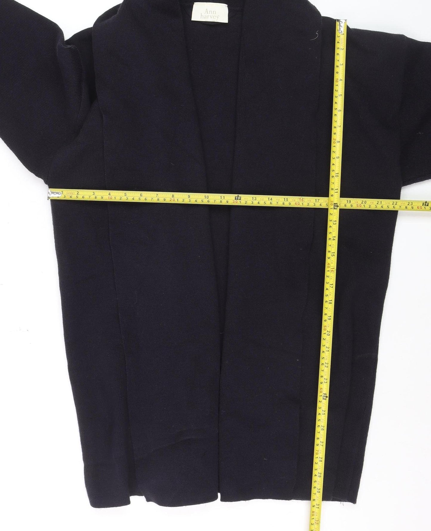 Ann Harvey Women's Black Long Sleeve Open Knit Cardigan Size 18