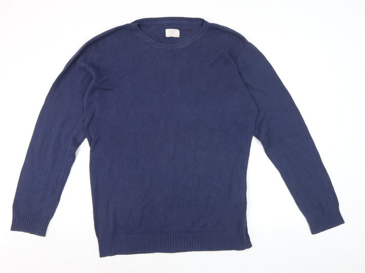 GANT Men Blue Cotton Crew Neck Pullover Jumper Size M