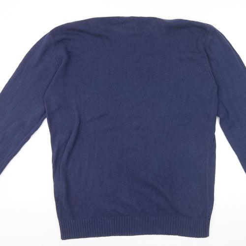 GANT Men Blue Cotton Crew Neck Pullover Jumper Size M