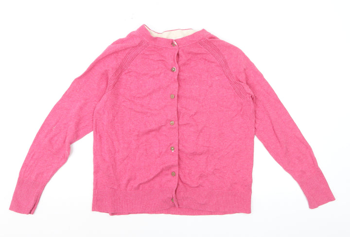 White Stuff Women Pink Cardigan UK 12 Cotton Button Long Sleeve Knit