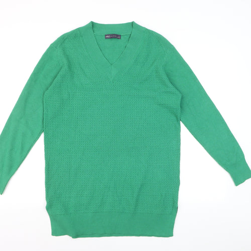 Marks and Spencer Women's Green V-Neck Long Sleeve Knit Jumper Size M