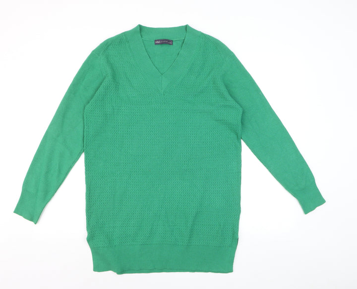 Marks and Spencer Women's Green V-Neck Long Sleeve Knit Jumper Size M