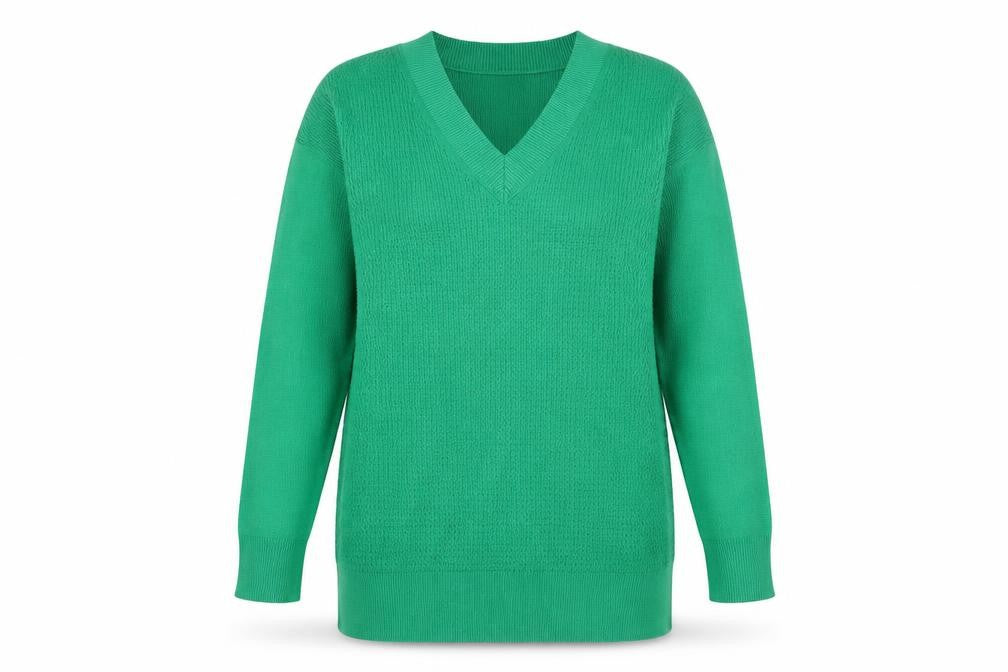 Marks and Spencer Women's Green V-Neck Long Sleeve Knit Jumper Size M
