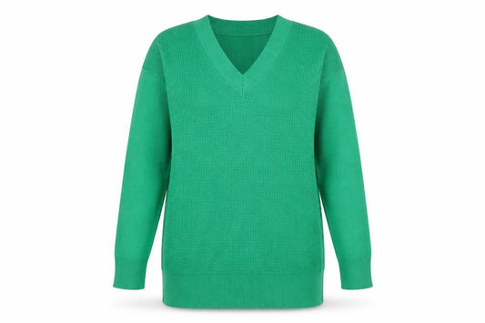 Front view of Marks & Spencer Women's Green V-Neck Long Sleeve Knit Jumper, size M