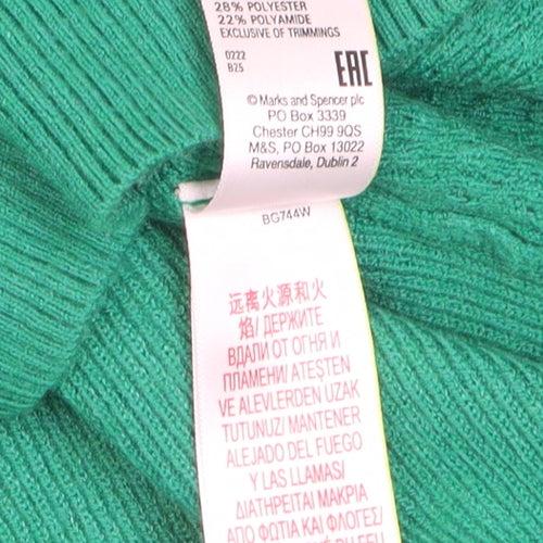 Marks and Spencer Women's Green V-Neck Long Sleeve Knit Jumper Size M
