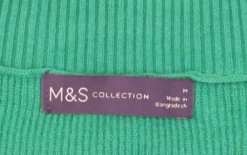 Marks and Spencer Women's Green V-Neck Long Sleeve Knit Jumper Size M