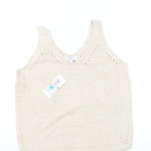 Marks and Spencer Women Beige Knit V-Neck Sleeveless Vest M