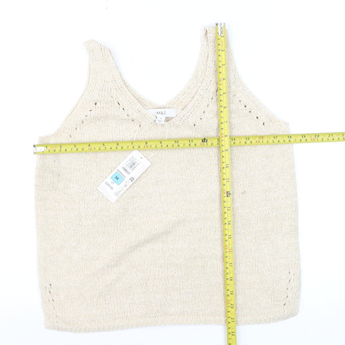 Marks and Spencer Women Beige Knit V-Neck Sleeveless Vest M