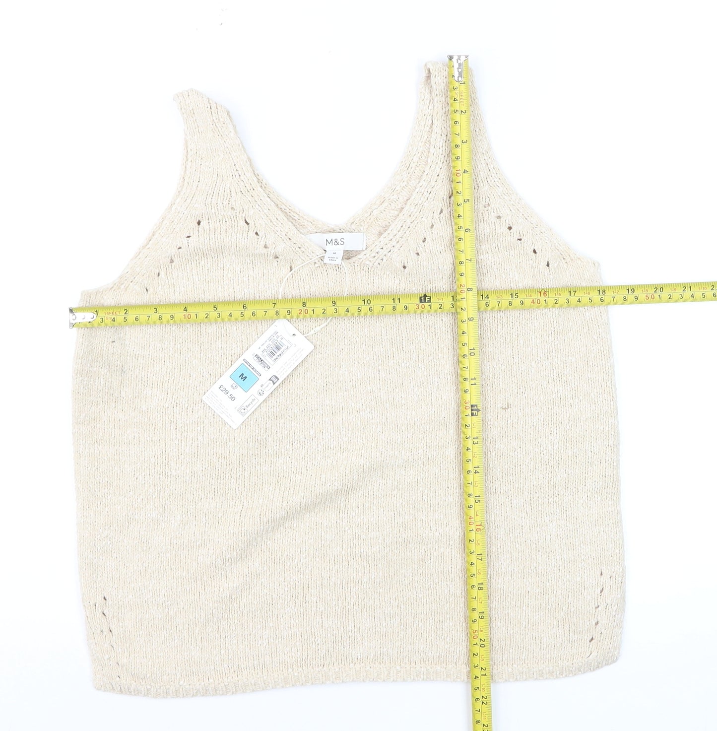 Marks and Spencer Women Beige Knit V-Neck Sleeveless Vest M
