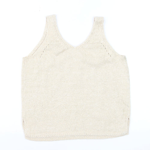 Marks and Spencer Women Beige Knit V-Neck Sleeveless Vest M