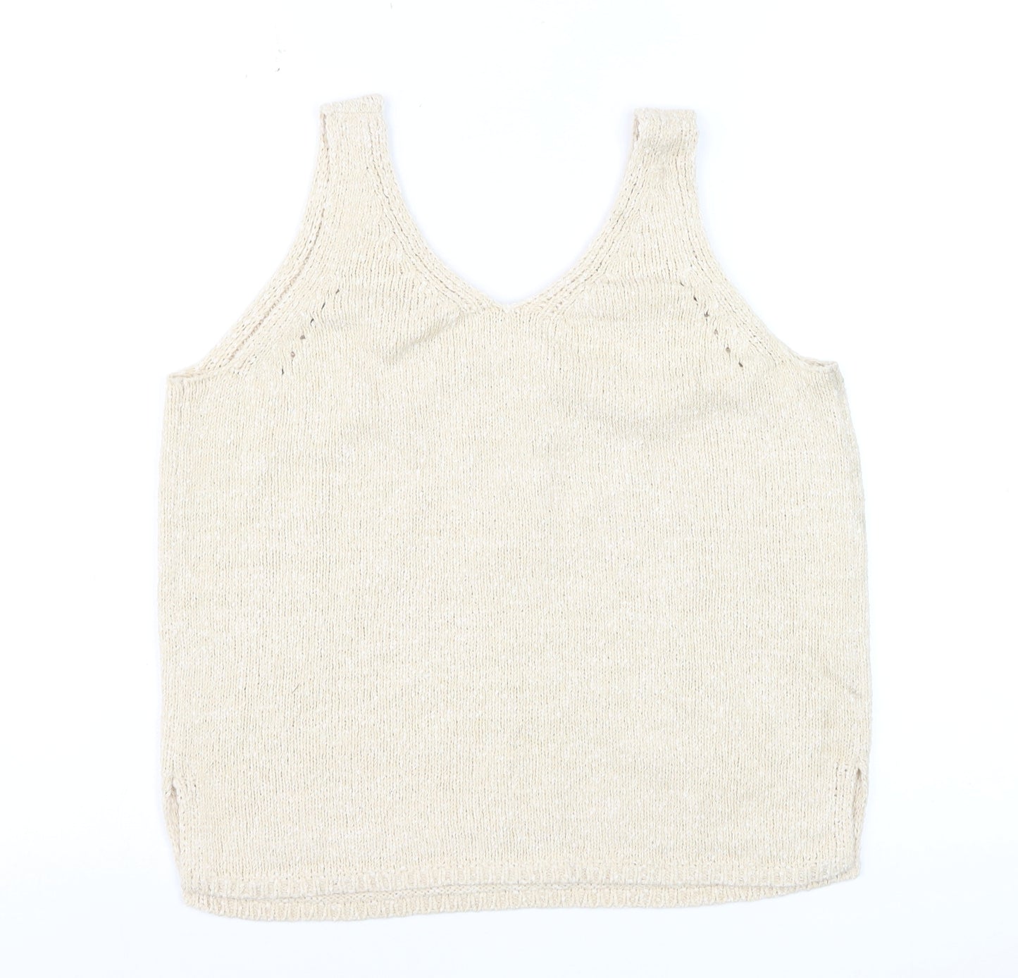 Marks and Spencer Women Beige Knit V-Neck Sleeveless Vest M