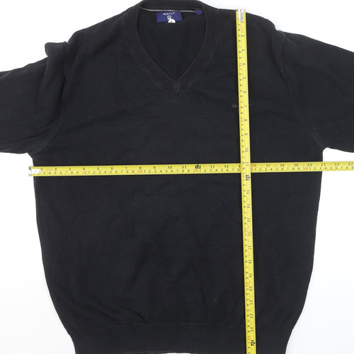 GANT Men's Black Cotton V-Neck Jumper Size L Classic Knitwear