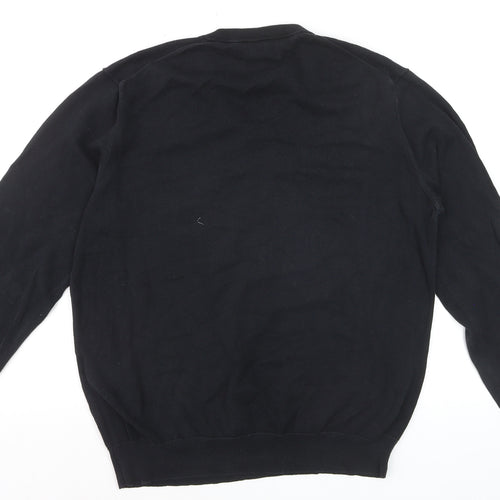 GANT Men's Black Cotton V-Neck Jumper Size L Classic Knitwear