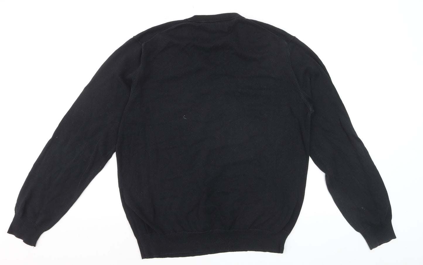 GANT Men's Black Cotton V-Neck Jumper Size L Classic Knitwear