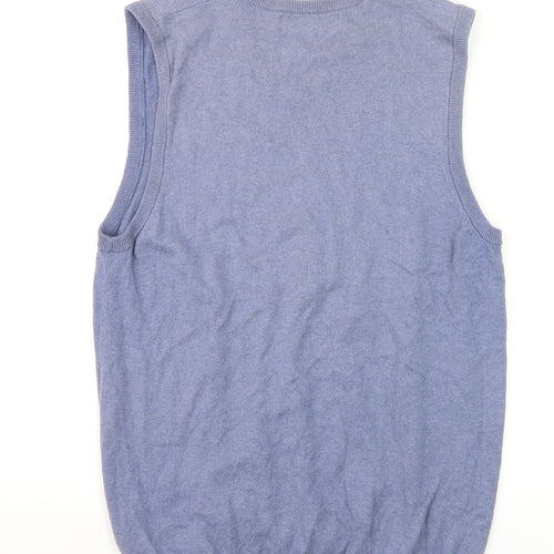 Marks and Spencer Men’s Blue Cotton Cashmere V-Neck Vest S
