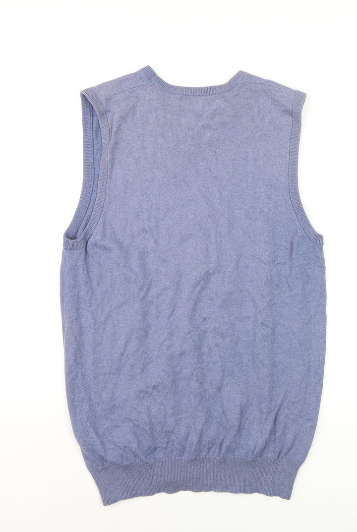 Marks and Spencer Men’s Blue Cotton Cashmere V-Neck Vest S