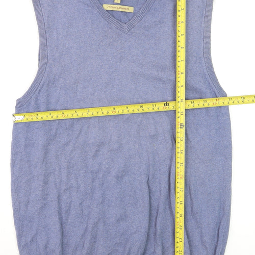 Marks and Spencer Men’s Blue Cotton Cashmere V-Neck Vest S