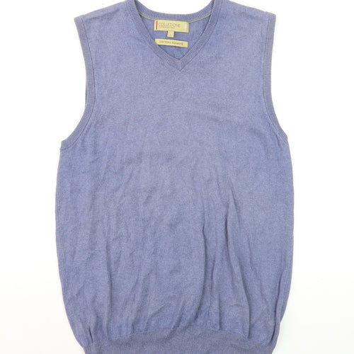 Marks and Spencer Men’s Blue Cotton Cashmere V-Neck Vest S