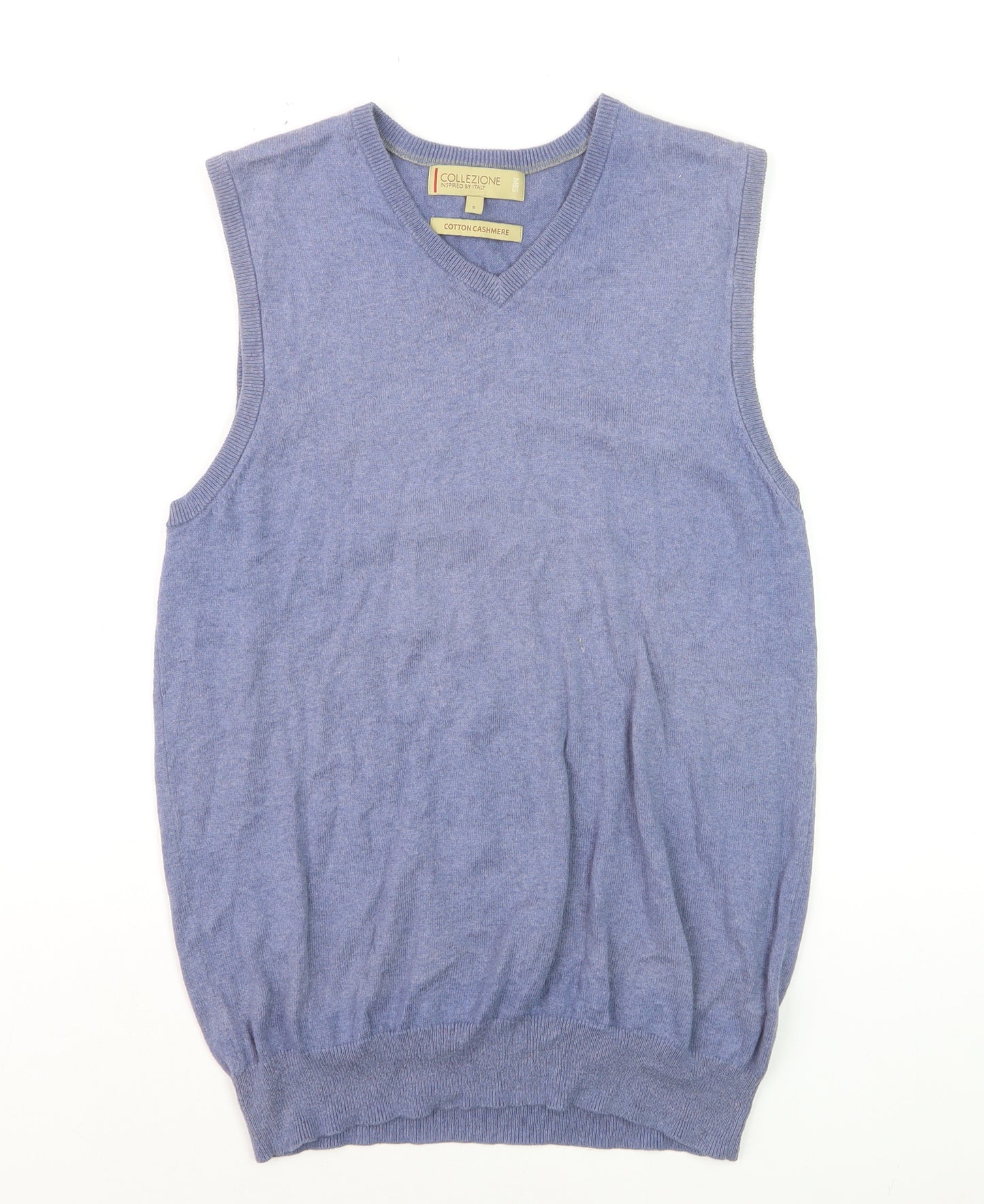 Marks and Spencer Men’s Blue Cotton Cashmere V-Neck Vest S