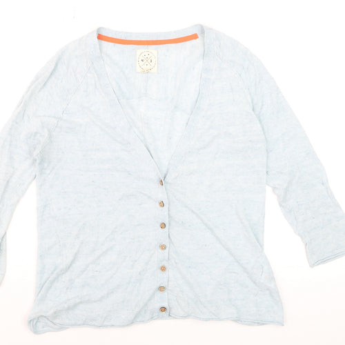 White Stuff Women Blue Linen Cotton Button Cardigan UK 14