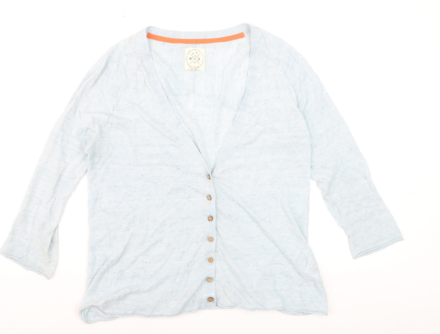 White Stuff Women Blue Linen Cotton Button Cardigan UK 14