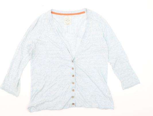 White Stuff Women Blue Linen Cotton Button Cardigan UK 14