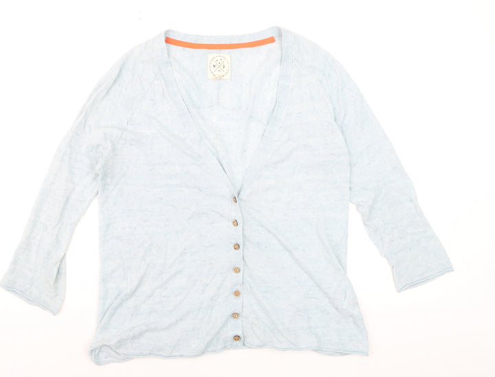 White Stuff Women Blue Linen Cotton Button Cardigan UK 14