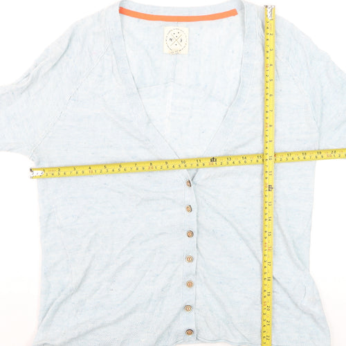 White Stuff Women Blue Linen Cotton Button Cardigan UK 14