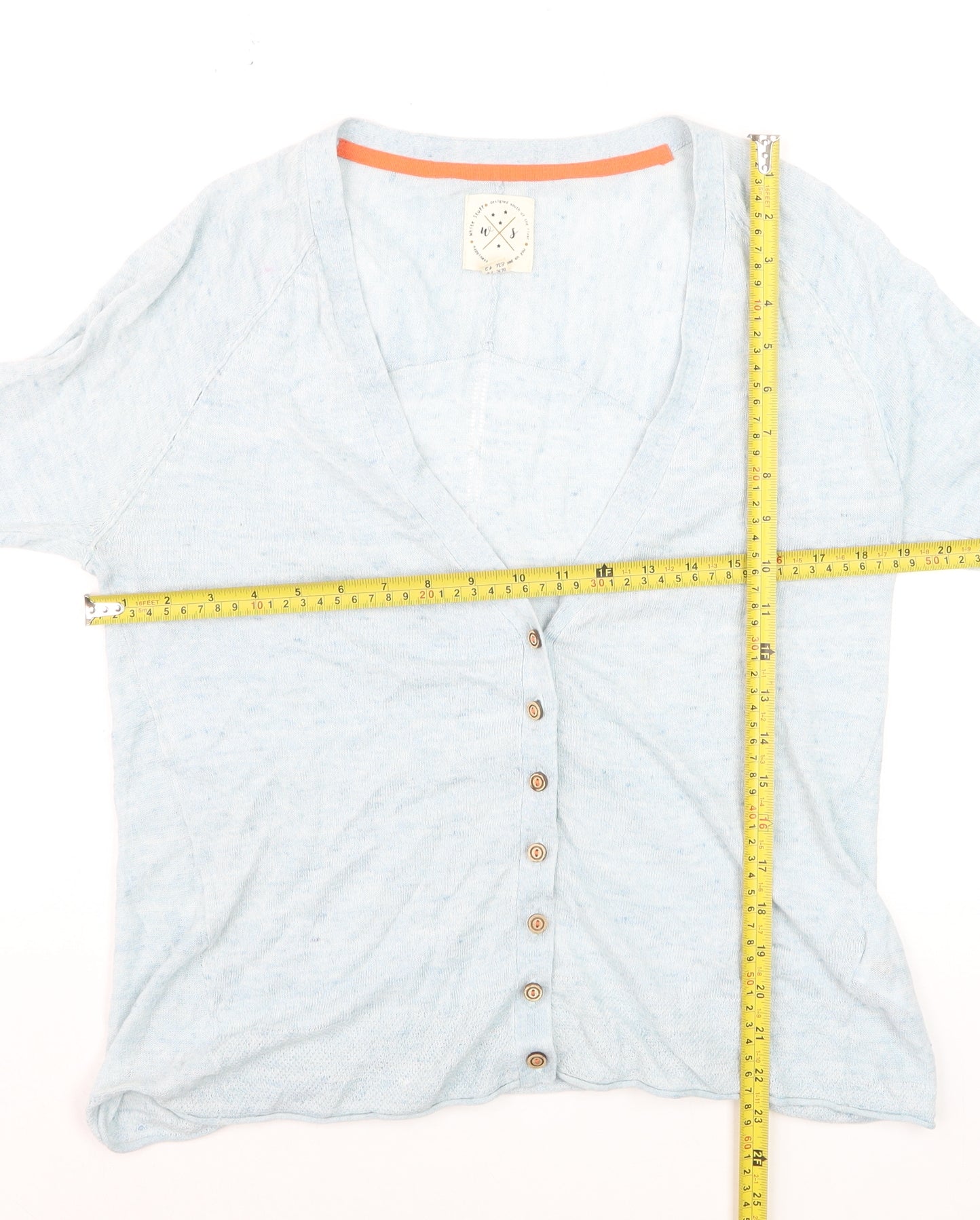 White Stuff Women Blue Linen Cotton Button Cardigan UK 14