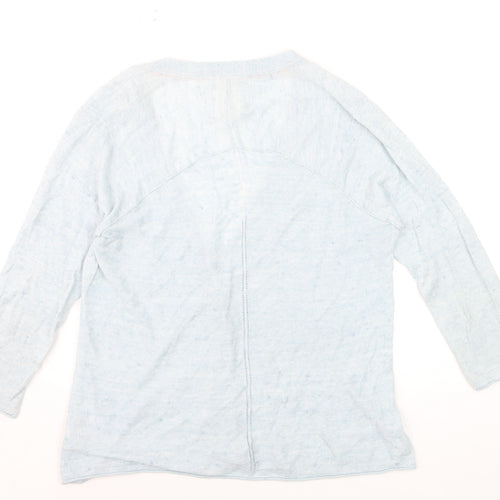 White Stuff Women Blue Linen Cotton Button Cardigan UK 14