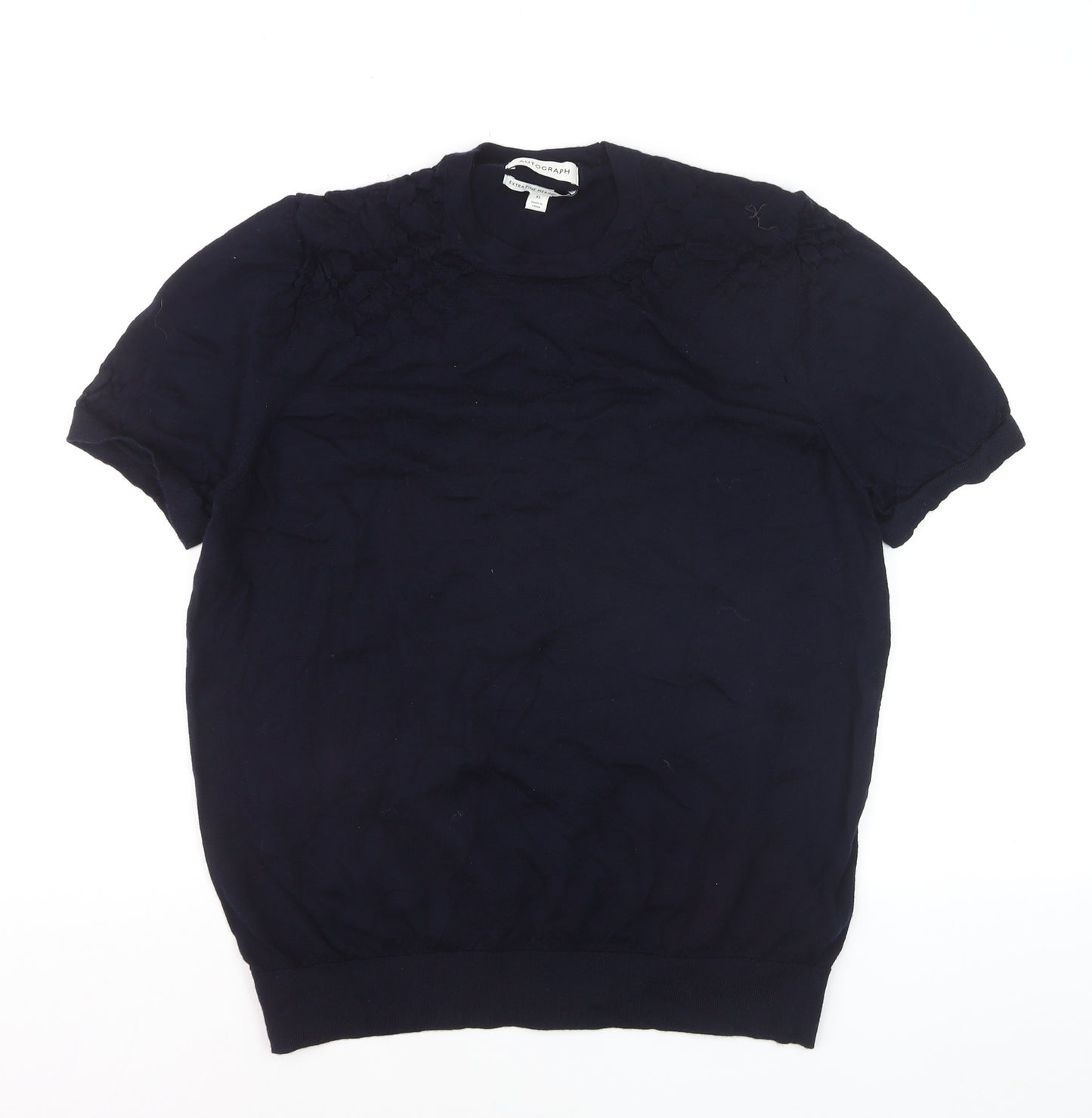 Marks and Spencer Women Blue XL Merino Wool Short Sleeve Pullover Jumper
