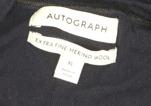 Marks and Spencer Women Blue XL Merino Wool Short Sleeve Pullover Jumper