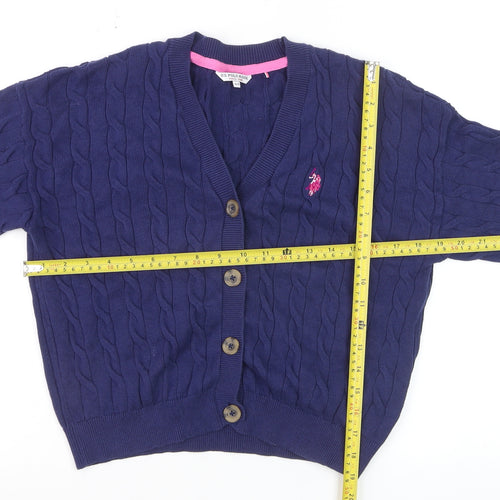 U.S. Polo Assn Girls Navy Blue Cable Knit Cardigan 14-15 Years Button Wool Blend