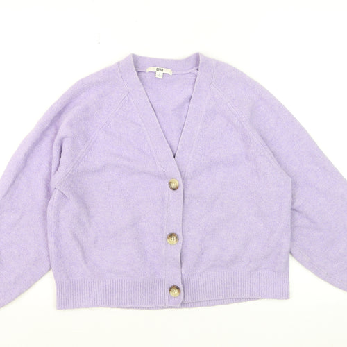 Uniqlo Women’s Purple V-Neck Cardigan S Wool Blend Knit Jumper