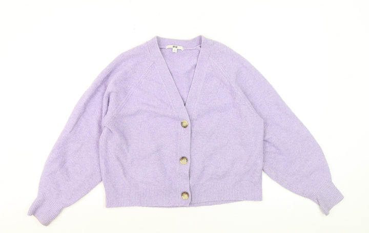 Uniqlo Women’s Purple V-Neck Cardigan S Wool Blend Knit Jumper