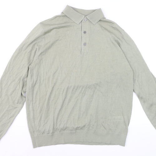 Marks and Spencer Autograph Men's Green Merino Wool L Collared Henley Jumper