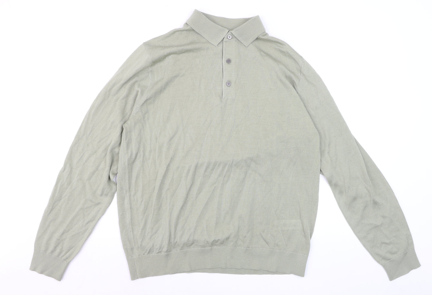 Marks and Spencer Autograph Men's Green Merino Wool L Collared Henley Jumper