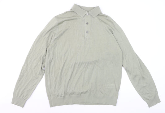 Marks and Spencer Autograph Men's Green Merino Wool L Collared Henley Jumper